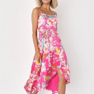Lulus Size-M Pink Floral Print High-Low Dress (only worn once-perfect condition)